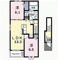 ニューライズ南風 B 2LDKの間取図画像