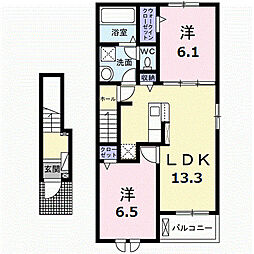 ニューライズ南風 B 2LDKの間取図画像