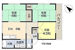 いわたコーポ2号棟 3DKの間取図画像