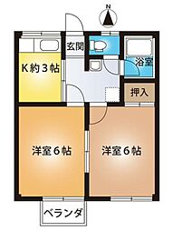 朝日コーポB 2Kの間取図画像