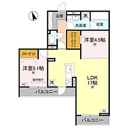 Hama L'Atrium 2LDKの間取図画像