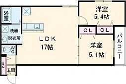 LIB HIRAOKA 2LDKの間取図画像