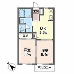 東百合ケ丘エクセルハイツA 2DKの間取図画像