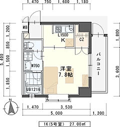 しゃとれ新寺 1Kの間取図画像
