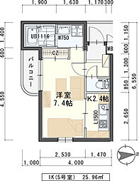 ヴュ・パノラマ 1Kの間取図画像