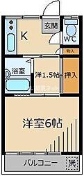 清水荘 1DKの間取図画像