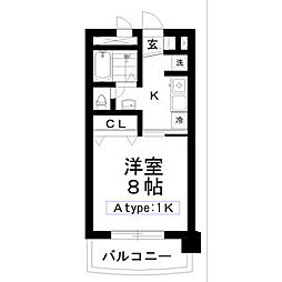 エビスヤパークサイド 1Kの間取図画像