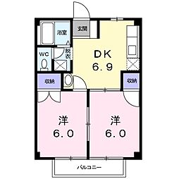 若葉ハイツ 2DKの間取図画像