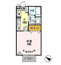 サフランB 1Kの間取図画像
