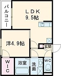 加古川市平岡町新在家アパート 1LDKの間取図画像