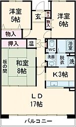 ダイヤカルムB棟 3LDKの間取図画像