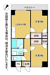 ハヤシビル北方1 2LDKの間取図画像