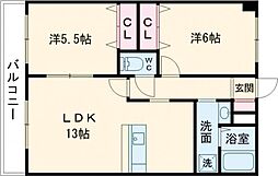 ラ・ベルビー 2LDKの間取図画像