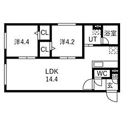 札幌市西区二十四軒三条5丁目マンション 2LDKの間取図画像