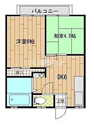 内谷ハイツA棟 2DKの間取図画像