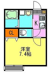 リヴェール寒川 1Kの間取図画像