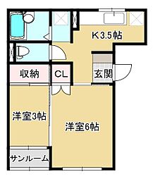 大友ハイツ 2Kの間取図画像