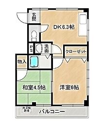 野久保ハイツ 2DKの間取図画像