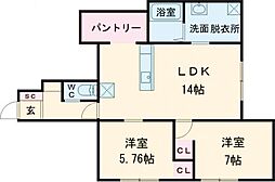 グランルーチェ 2LDKの間取図画像