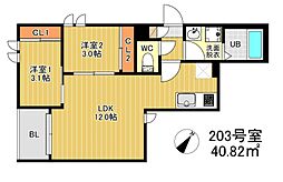レガリスト大橋 2LDKの間取図画像