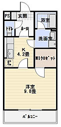 クイーンズ 1Kの間取図画像
