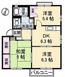 ソレイユB 3DKの間取図画像