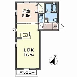 コーポヤナイG 1LDKの間取図画像