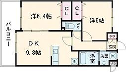 サンシャイン長崎街道・黒崎 2DKの間取図画像