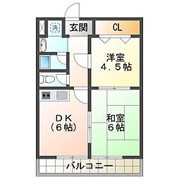 フリベール高見 2DKの間取図画像