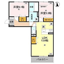 ボヌール斑鳩 2LDKの間取図画像