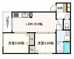 堺市西区北条町1丁アパート 2LDKの間取図画像