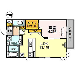 アスールロザーノ 1LDKの間取図画像