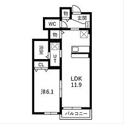 Calda famiglia A棟 1LDKの間取図画像