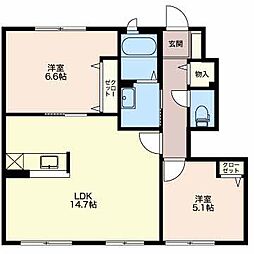 シャルマン小杉B 2LDKの間取図画像