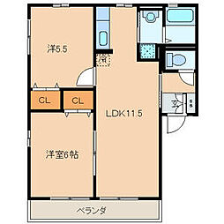 フラジール折尾A 2LDKの間取図画像