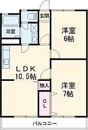 グランドール小作 2LDKの間取図画像