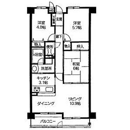 バンベール千種竹越 2階3LDKの間取り