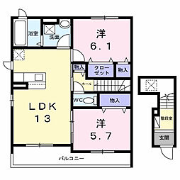 西堤本通西3丁目アパート(028714501) 2LDKの間取図画像