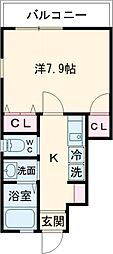 エクリュ空港入口 1Kの間取図画像