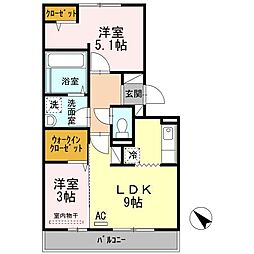 桜橋山荘 2DKの間取図画像