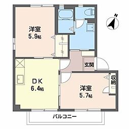 シャーメゾン姫島一番館 2DKの間取図画像