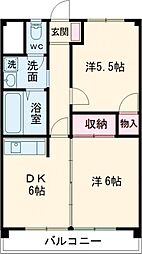 野田ハイツ 2DKの間取図画像