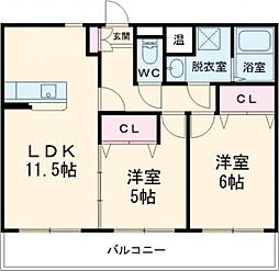エルヴァージュ 2LDKの間取図画像