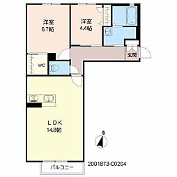 ラフィーネメゾン本町公園C 2LDKの間取図画像