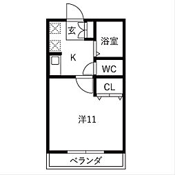 パラドール 1Kの間取図画像