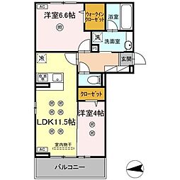 D-ROOM中原東 2LDKの間取図画像
