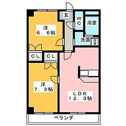 オータム・ライト3 2LDKの間取図画像