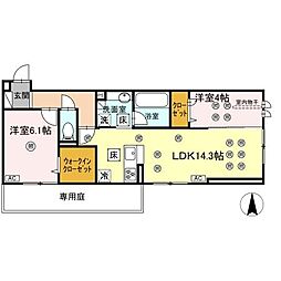 D-ROOM若園 2LDKの間取図画像