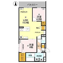 COCORU平野西 2LDKの間取図画像