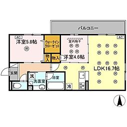 D-ROOM若園 2LDKの間取図画像